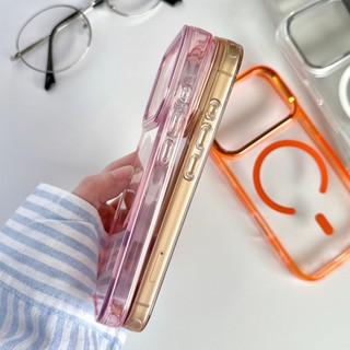Ốp điện thoại từ tính trong suốt viền màu sang trọng phù hợp cho iPhone 14 15 16 17 Pro Max kim loại và ống kính cao chống rơi vỏ silicon