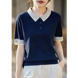 POLO Cổ Dệt Kim Áo Sơ Mi Tay Ngắn Nữ Phiên Bản Hàn Quốc Rời Mỏng Phong Cách Đi Lại Mùa Hè Áo Thun Top Phong Cách Mới 2026