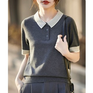 POLO Cổ Dệt Kim Áo Sơ Mi Tay Ngắn Nữ Phiên Bản Hàn Quốc Rời Mỏng Phong Cách Đi Lại Mùa Hè Áo Thun Top Phong Cách Mới 2026