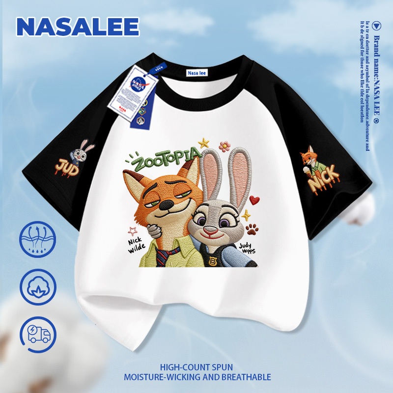 [Giao hàng trong ngày] Áo thun Cotton nguyên chất màu trắng cho trẻ em NASA Bầu không khí Họa tiết thành phố động vật điên rồ 3-16 tuổi Áo sơ mi ngắn tay dáng rộng thông thường
