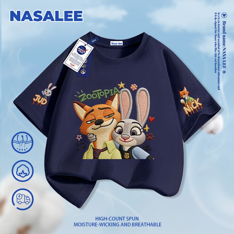 [Giao hàng trong ngày] Áo thun Cotton nguyên chất màu trắng cho trẻ em NASA Bầu không khí Họa tiết thành phố động vật điên rồ 3-16 tuổi Áo sơ mi ngắn tay dáng rộng thông thường