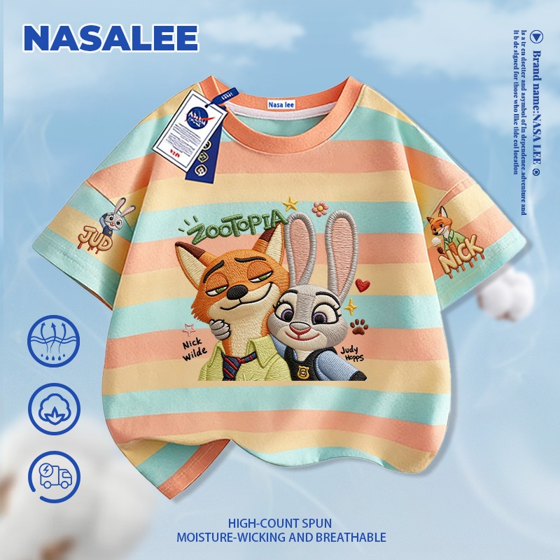 [Giao hàng trong ngày] Áo thun Cotton nguyên chất màu trắng cho trẻ em NASA Bầu không khí Họa tiết thành phố động vật điên rồ 3-16 tuổi Áo sơ mi ngắn tay dáng rộng thông thường