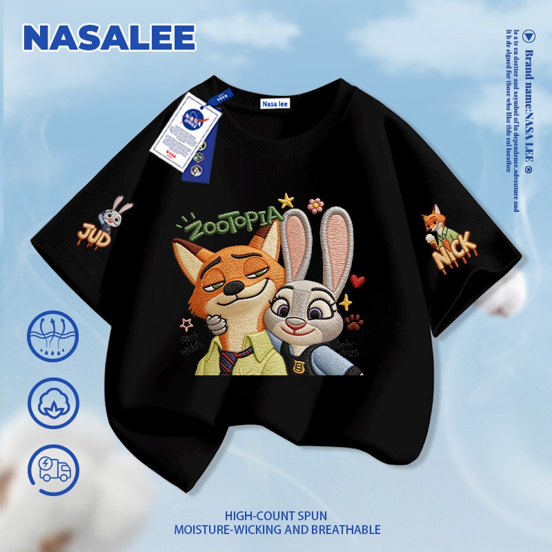 [Giao hàng trong ngày] Áo thun Cotton nguyên chất màu trắng cho trẻ em NASA Bầu không khí Họa tiết thành phố động vật điên rồ 3-16 tuổi Áo sơ mi ngắn tay dáng rộng thông thường
