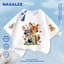 Thương hiệu nổi tiếng của NASA Áo thun ngắn tay màu xanh đậm Cotton nguyên chất thoáng khí thoải mái Quần áo bé trai bé gái họa tiết thỏ cáo nửa