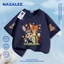 Thương hiệu nổi tiếng của NASA Áo thun ngắn tay màu xanh đậm Cotton nguyên chất thoáng khí thoải mái Quần áo bé trai bé gái họa tiết thỏ cáo nửa