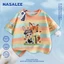 Thương hiệu nổi tiếng của NASA Áo thun ngắn tay màu xanh đậm Cotton nguyên chất thoáng khí thoải mái Quần áo bé trai bé gái họa tiết thỏ cáo nửa