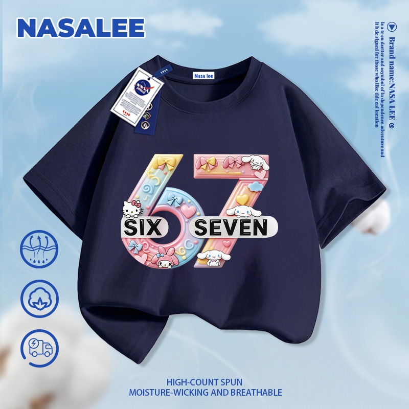 [Giao hàng trong ngày] Áo thun ngắn tay màu trắng dành cho trẻ em NASA Cotton nguyên chất thoáng khí thoải mái Quần áo bé trai bé gái 67KT Họa tiết mèo nửa tay