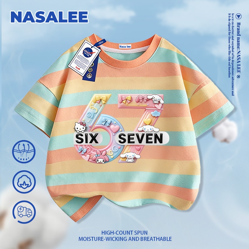 [Giao hàng trong ngày] Áo thun ngắn tay màu trắng dành cho trẻ em NASA Cotton nguyên chất thoáng khí thoải mái Quần áo bé trai bé gái 67KT Họa tiết mèo nửa tay