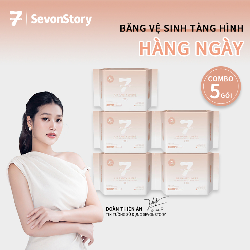 【SevonStory ⑦】Combo 5 gói hàng ngày Băng vệ sinh  siêu mỏng < 1mm, với  chiều dài 155mm (21 miếng/gói). Hương hoa tinh tế, thơm nhẹ và lưu hương dài lâu. Băng vệ sinh tàng hình.