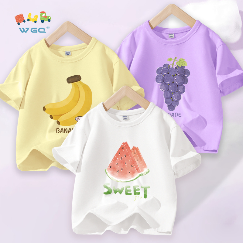 W.G.Q Áo thun bé gái，vải 100% Cotton in hình trái cây，mềm mại thoải mái thoáng khí thấm mồ hôi，phong cách bán chạy mùa hè