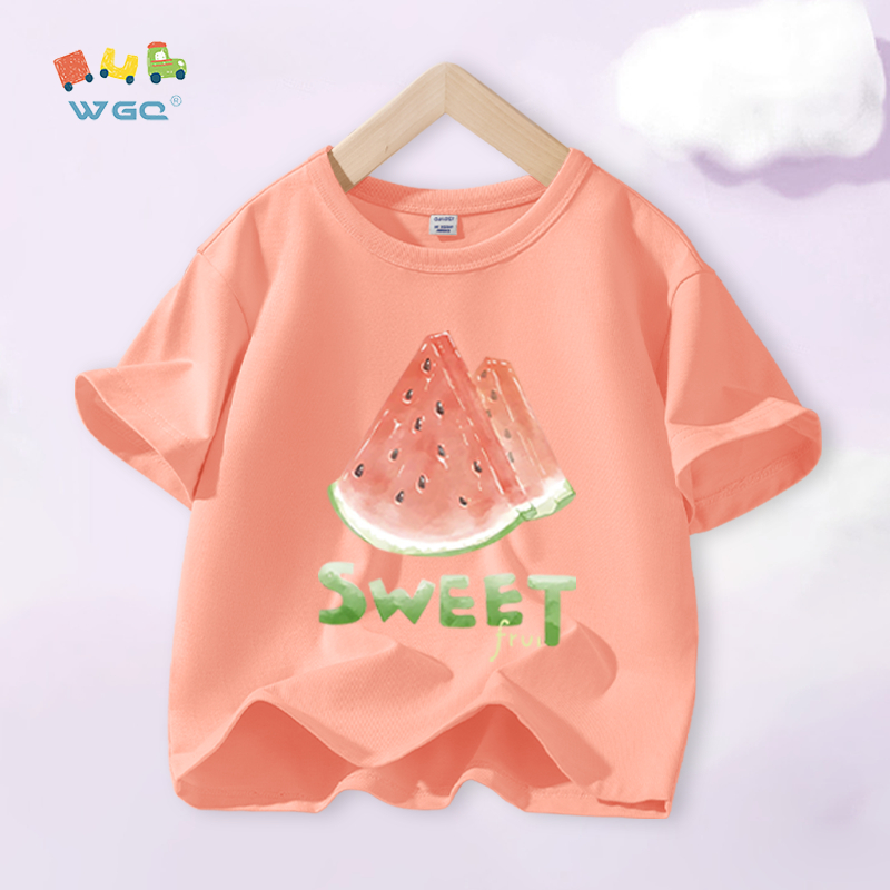 W.G.Q Áo thun bé gái，vải 100% Cotton in hình trái cây，mềm mại thoải mái thoáng khí thấm mồ hôi，phong cách bán chạy mùa hè