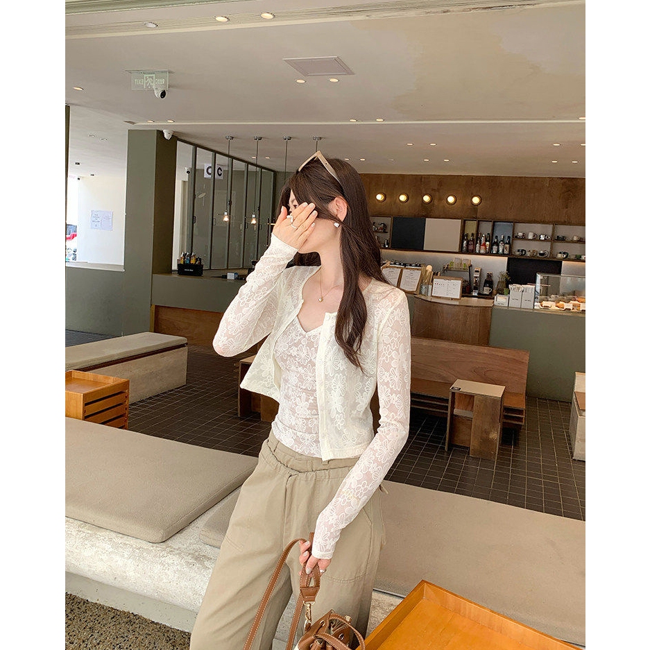 【BANKO】Bộ Đồ Nữ Phong Cách Pháp Mùa Xuân Áo Yếm Ren Mơ Mộng & Jacket Dài Tay Mỏng