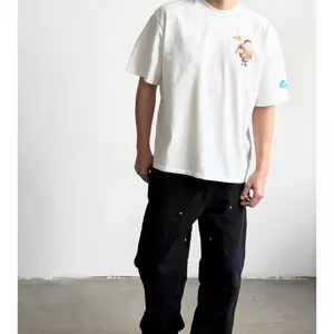 OFF-WHITE 290g Áo thun trắng nhạt độ bão hòa thấp 100% Cotton • Khâu đơn cổ điển • Giặt Enzyme may mặc