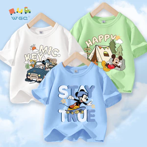 W.G.Q Áo thun bé trai，vải 100% Cotton in hình chuột Mickey Disney，mềm mại thoải mái thoáng khí thấm mồ hôi，bán chạy mùa hè