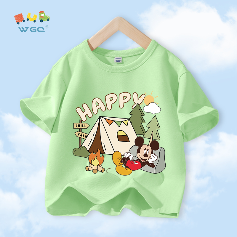 W.G.Q Áo thun bé trai，vải 100% Cotton in hình chuột Mickey Disney，mềm mại thoải mái thoáng khí thấm mồ hôi，bán chạy mùa hè