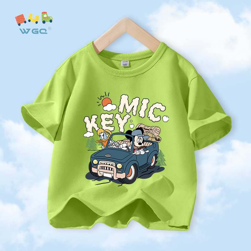 W.G.Q Áo thun bé trai，vải 100% Cotton in hình chuột Mickey Disney，mềm mại thoải mái thoáng khí thấm mồ hôi，bán chạy mùa hè