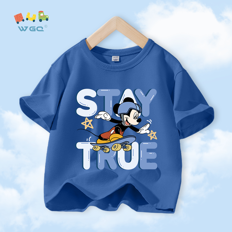 W.G.Q Áo thun bé trai，vải 100% Cotton in hình chuột Mickey Disney，mềm mại thoải mái thoáng khí thấm mồ hôi，bán chạy mùa hè