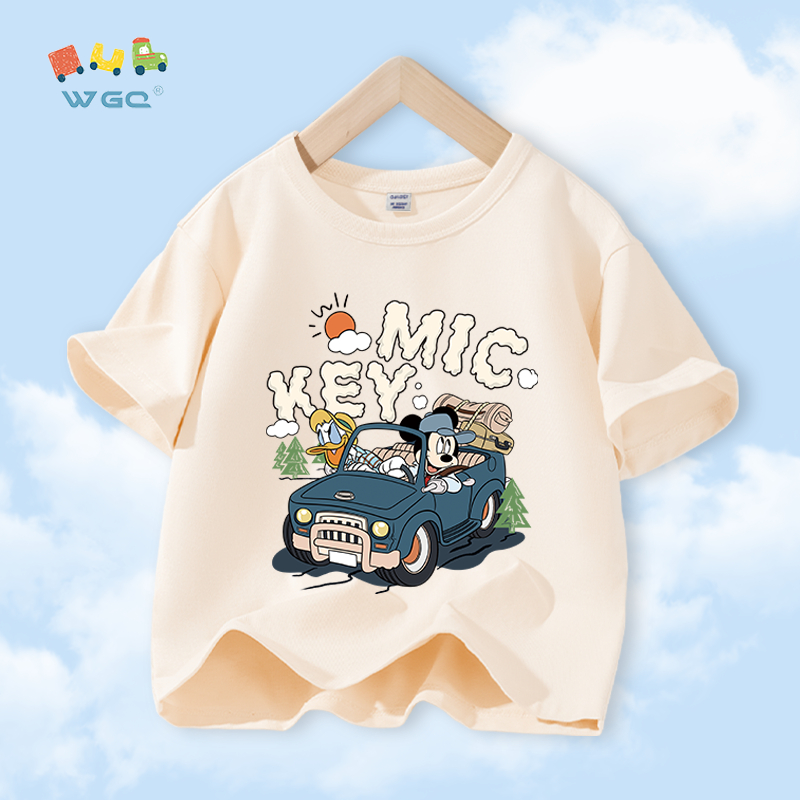 W.G.Q Áo thun bé trai，vải 100% Cotton in hình chuột Mickey Disney，mềm mại thoải mái thoáng khí thấm mồ hôi，bán chạy mùa hè