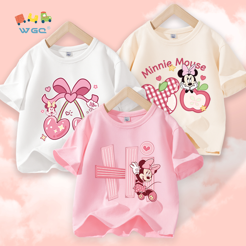 W.G.Q Áo thun bé gái，vải 100% Cotton in hình Disney dễ thương，mềm mại thoải mái thoáng khí thấm mồ hôi，phong cách bán chạy mùa hè