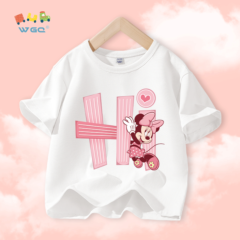 W.G.Q Áo thun bé gái，vải 100% Cotton in hình Disney dễ thương，mềm mại thoải mái thoáng khí thấm mồ hôi，phong cách bán chạy mùa hè