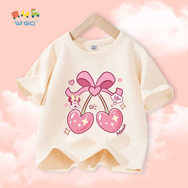 W.G.Q Áo thun bé gái，vải 100% Cotton in hình Disney dễ thương，mềm mại thoải mái thoáng khí thấm mồ hôi，phong cách bán chạy mùa hè