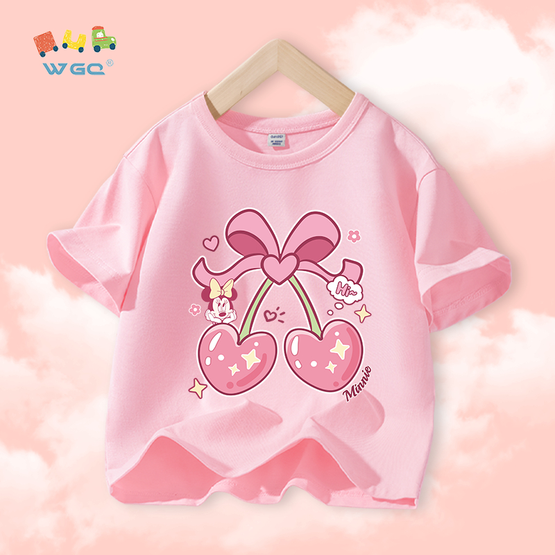 W.G.Q Áo thun bé gái，vải 100% Cotton in hình Disney dễ thương，mềm mại thoải mái thoáng khí thấm mồ hôi，phong cách bán chạy mùa hè