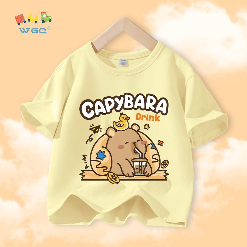 W.G.Q Áo thun bé gái，vải 100% Cotton in capybara，mềm mại thoải mái thoáng khí thấm mồ hôi，phong cách bán chạy mùa hè