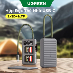 Đầu đọc thẻ UGREEN USB C sang 2 * SD + 1 * TF có lưu trữ và đọc USB 3.0 Đầu đọc thẻ 2 trong 1 5Gbps Tương thích cho thiết bị Apple và Android