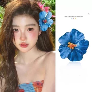 Kẹp tóc nữ mô phỏng hoa hibiscus, phong cách kỳ nghỉ, thích hợp đi biển