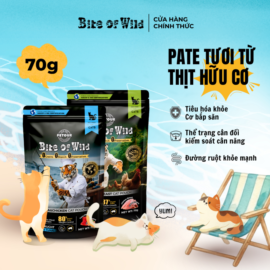 Pate Cao Cấp Bite of Wild Gói 70G Công Thức Cá Ngừ, Ức Gà, Phát Triển Cơ Bắp Và Sức Khỏe Tổng Thể