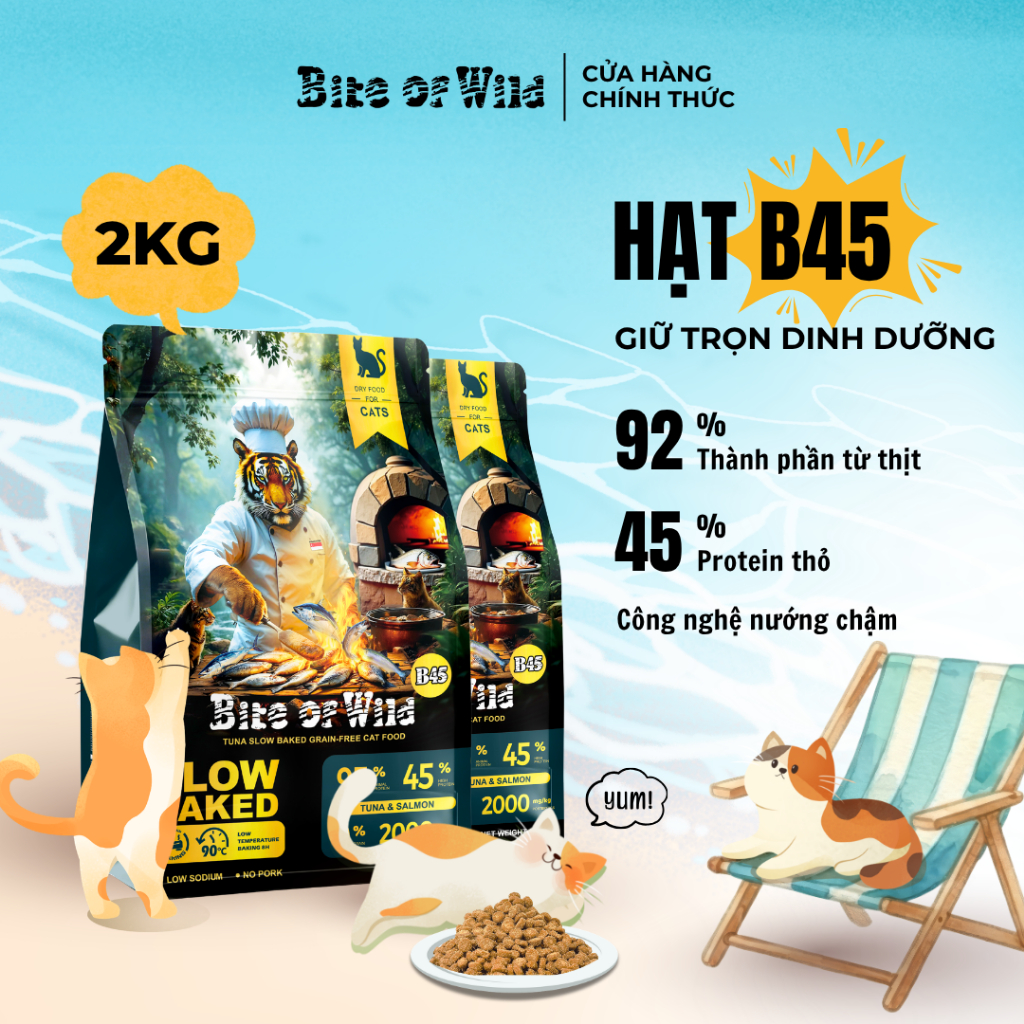 Thức ăn cho mèo Bite Of Wild B45 combo 2 gói 1kg 95% thịt tươi, không ngũ cốc, cho mèo mọi lứa tuổi