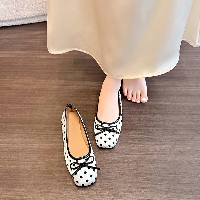 Atikota Nữ Đế Bằng Giày Nơ Chấm Bi Slip On Thoải Mái Thời Trang Nhẹ Đa Năng Hàng Ngày Giày Nữ