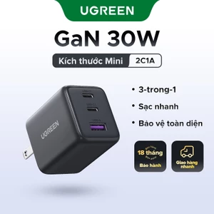 Bộ sạc USB C UGREEN 30W Nexode GaN PPS Khối sạc tường nhanh gọn Bộ chuyển đổi nguồn USB-C cho iPhone 16 Pro Max / 15 / 14 / 13 Galaxy S25 S24 Ultra / S23 (Đen)