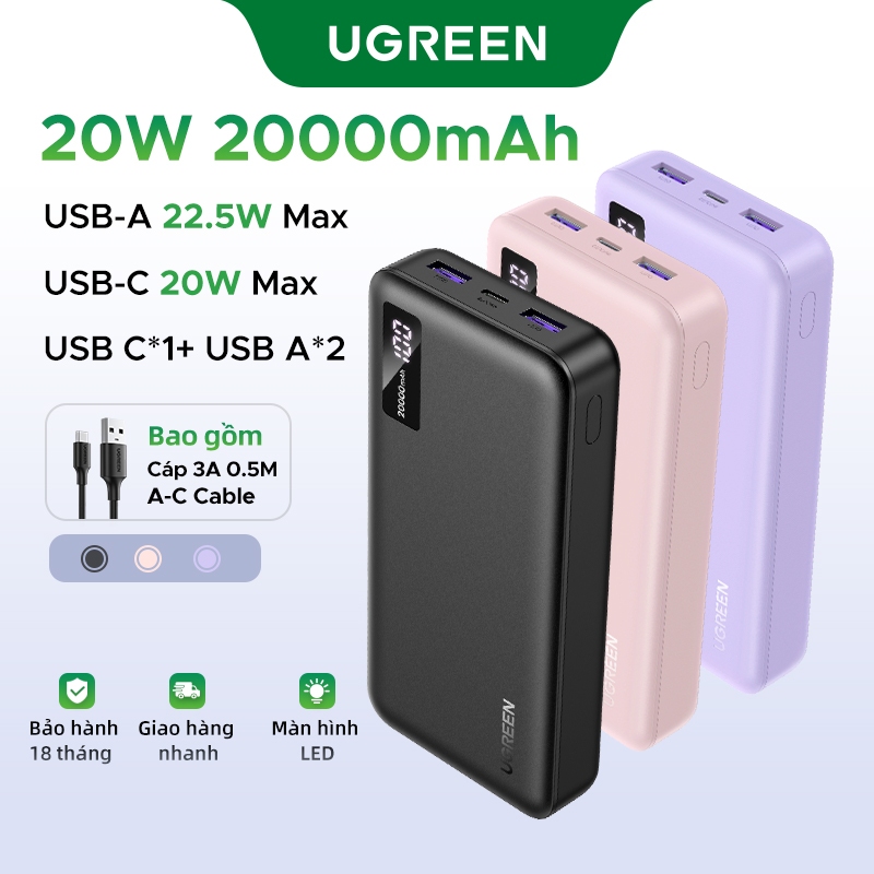 UGREEN Pin Sạc Dự Phòng 2 Chiều 10000mah 20000mah pd3.0 20w qc 3.0 18w Sạc nhanh 2 chiều | Sạc nhanh thông minh Power X Powerbank