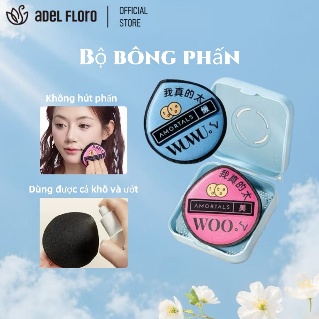 【Adel Floro】Mút Trang Điểm AirPuff |Bông mút mềm mịn, Tán nền mượt, Dụng cụ đánh nền, Dùng nhiều lần