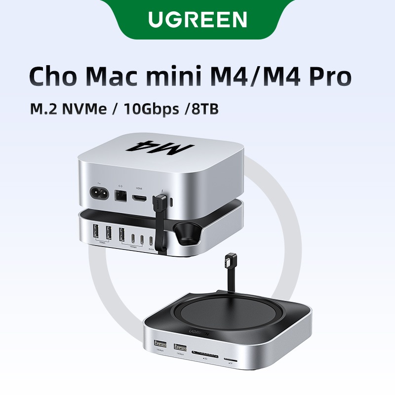 UGREEN USB HUB Docking Station cho Mac Mini M4 M4 Pro M.2 NVMe SSD 8TB Max 10Gbps Cổng USB-A & C SD & TF 170MB / s USB Splitter Dock