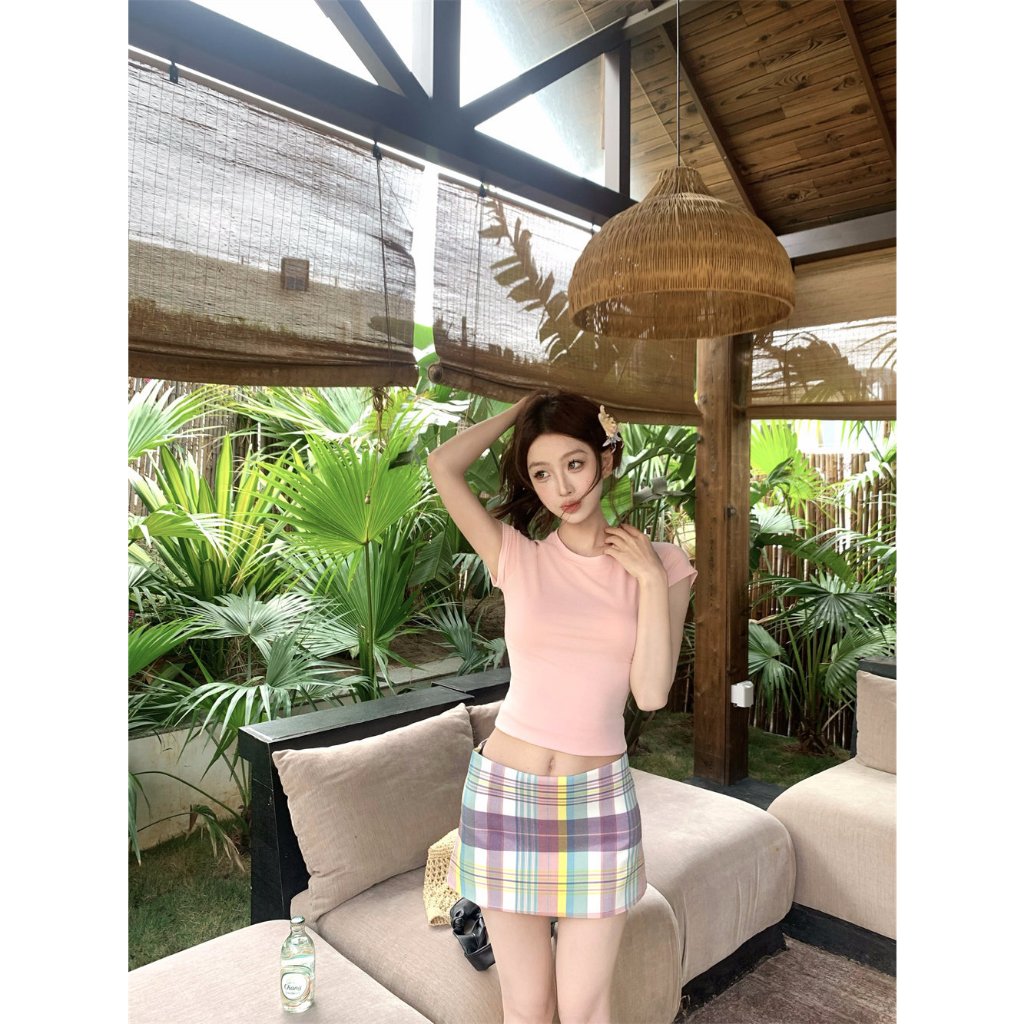 【BANKO】Váy hông kẻ sọc cầu vòng mùa hè phong cách mới