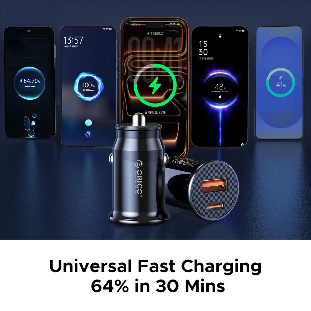 ORICO - Bộ sạc xe hơi USB kép PowerMini 65W / 30W Bộ sạc xe hơi sạc nhanh Bộ sạc nhẹ thuốc lá (PM MR DS FC)