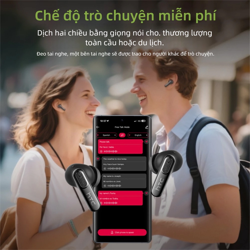 Bluetooth tai nghe dịch thuật HTC NE60 Tự động giảm tiếng ồn âm thanh nổi HiFi HD Voice  Pin 13H tai nghe thể thao có mic