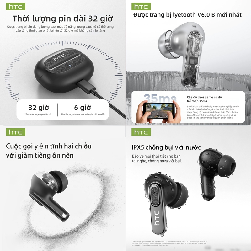 Bluetooth tai nghe dịch thuật HTC NE60 Tự động giảm tiếng ồn âm thanh nổi HiFi HD Voice  Pin 13H tai nghe thể thao có mic