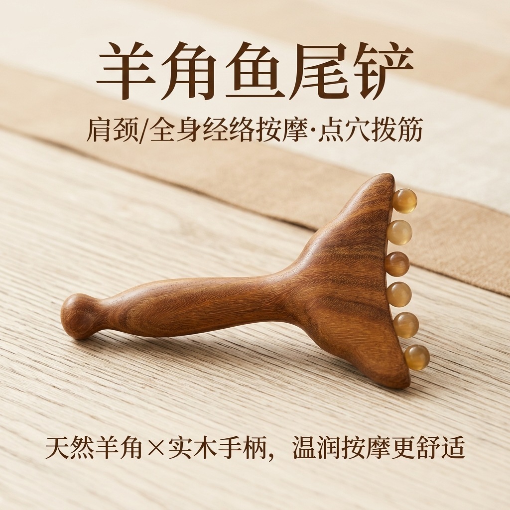 Sản phẩm mới Xiao diệp Gỗ đàn hương vàng đen Hạt Sừng Cừu Góc đuôi cá xẻng Gua sha Massage lược Cá Tính Mặt đẹp Nâng Lên Massager