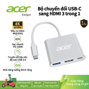 Acer Hub Bộ chuyển đổi USB C TypeC sang HDMI 3 trong 1 Hub USB C 4K với cổng PD & USB 3.0 100W Tương thích với MacBook Laptop Acer PC UC303