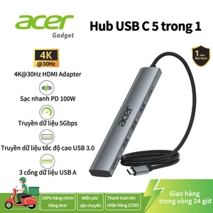 Acer 5 trong 1 USB C Hub với 4K HDMI 100W Power Delivery 3 cổng dữ liệu USB A Bộ chuyển đổi đa cổng USB C sang HDMI cho máy tính xách tay PC MacBook Air Pad Air iP 15 / 16 Pro / Pro Max UC503