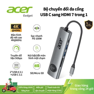 Acer Bộ chuyển đổi đa cổng USB C HUB, Bộ chuyển đổi USB-C sang HDMI 7 trong 1 với 4K @ 60Hz 100W PD 5Gbps 2 * USB-A 3.1 1 * Đầu đọc thẻ SD Type-C 3.1 cho iPhone 17 / 16 / 15 MacBook Pro / air iPad UC721