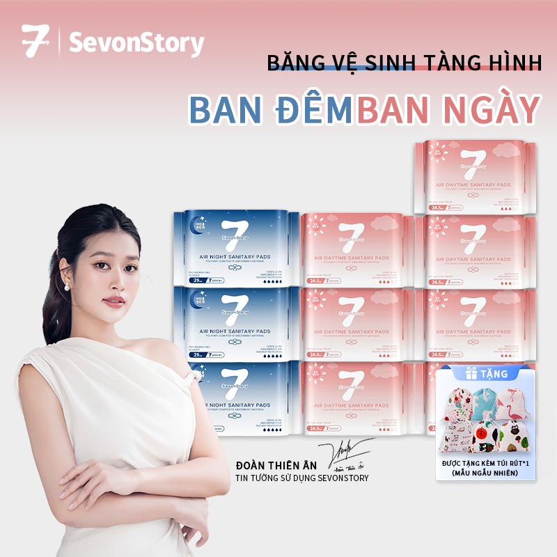 【SevonStory ⑦】Combo 10 gói Băng vệ sinh tích hợp chip bạc hà mát lạnh –  ban ngày & ban đêm (24.5cm/29cm), thấm hút nhanh, chống tràn, siêu mỏng, mặc như không . Khi giao hàng sẽ được che tên sản phẩm và tặng kèm túi đựng để bảo vệ quyền riêng tư của bạn.