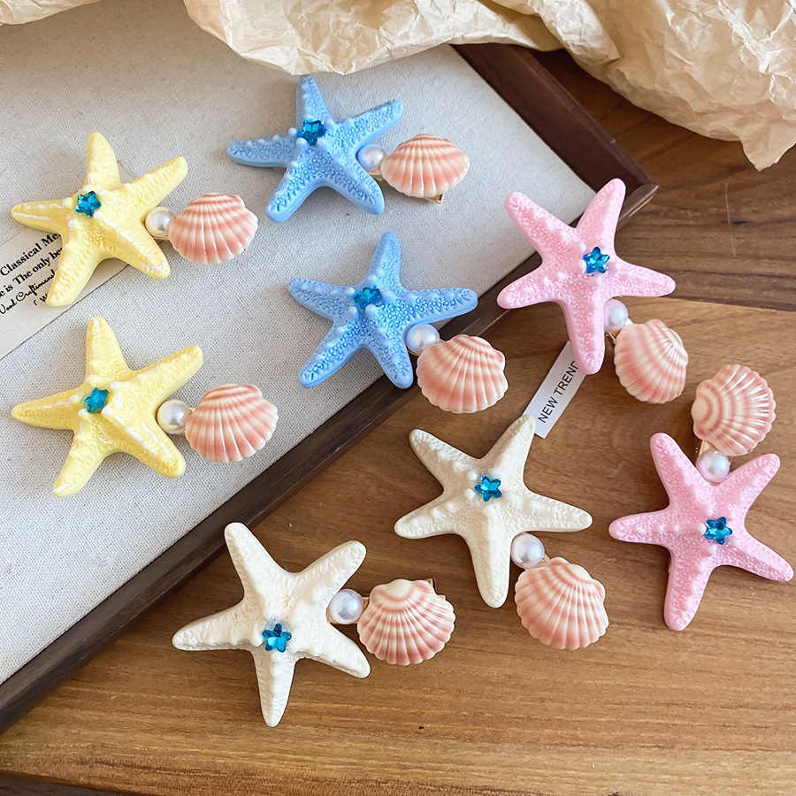 Kẹp tóc phong cách đại dương với sao biển ngọc trai và kim cương giả - Perfect cho kỳ nghỉ hè và đi học mỗi ngày