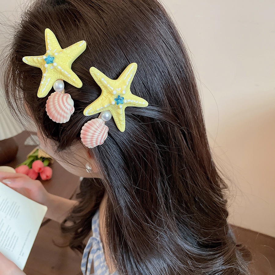 Kẹp tóc phong cách đại dương với sao biển ngọc trai và kim cương giả - Perfect cho kỳ nghỉ hè và đi học mỗi ngày