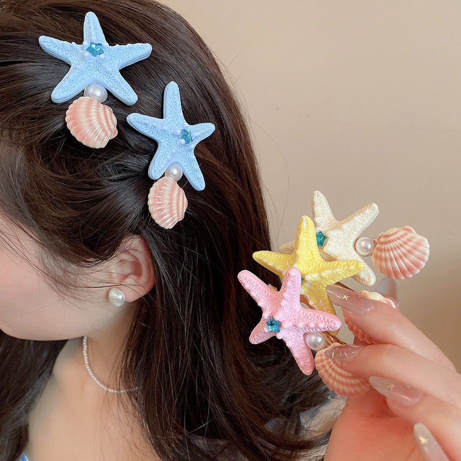 Kẹp tóc phong cách đại dương với sao biển ngọc trai và kim cương giả - Perfect cho kỳ nghỉ hè và đi học mỗi ngày