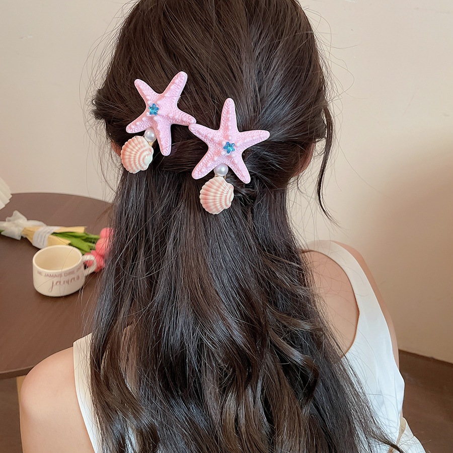 Kẹp tóc phong cách đại dương với sao biển ngọc trai và kim cương giả - Perfect cho kỳ nghỉ hè và đi học mỗi ngày