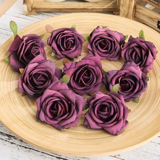 Bộ 5 đầu hoa hồng nhân tạo vintage lụa giả cho bó hoa cưới, DIY, trang trí nhà, hộp quà tặng, bánh topper, thủ công